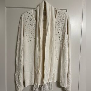 Carolyn Taylor XL Removable Scarf Studded V- neck Sweater